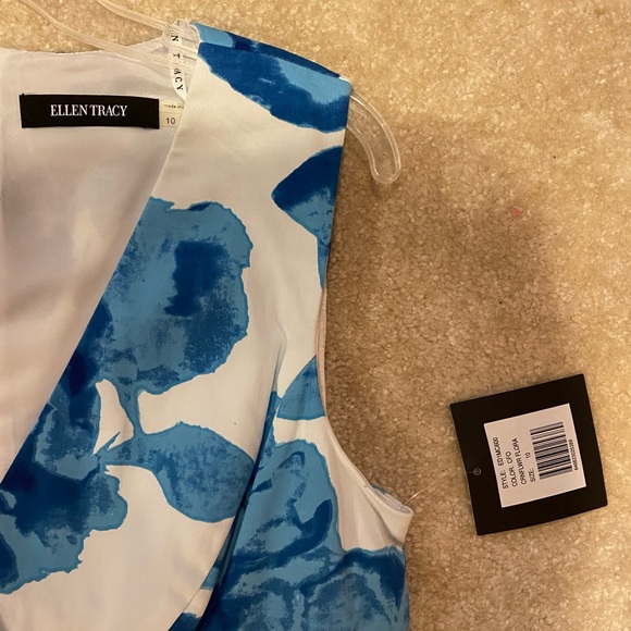 Blue and White Floral Print Ellen Tracy Dress - Picture 2 of 4